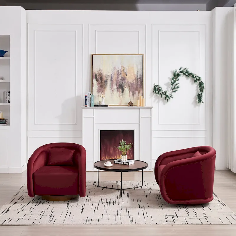 Swivel Accent Chair, 360-degree Swivel Barrel Chair with Velvet Fabric Upholstery, Comfy Pumpkin-Shaped Swivel Chair