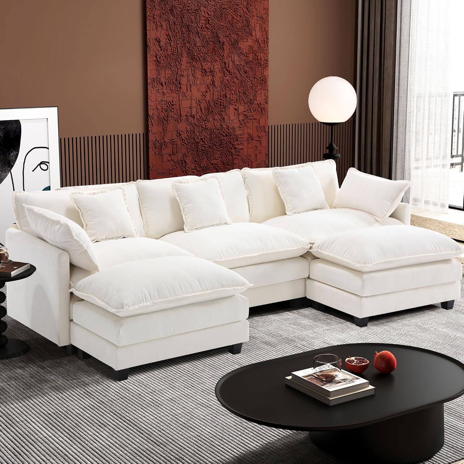 111.4 Inch L-Shaped Modern Sofa Modular Cloud Sofa Ottoman 4-Seater Chenille Deep Seat Sofa