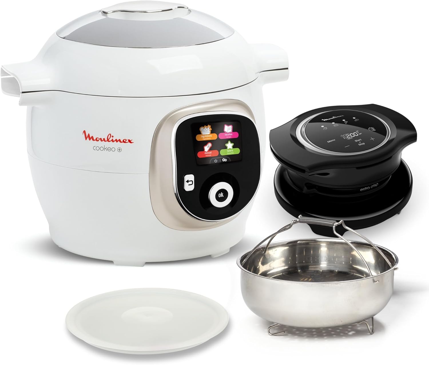 Moulinex Cookeo+ avec Extra Crisp, Multicuiseur, Air fryer, 10modes de cuisson, Cuisson sous pression, Recettes faciles pas à pas, CE85XCF0, Blanc