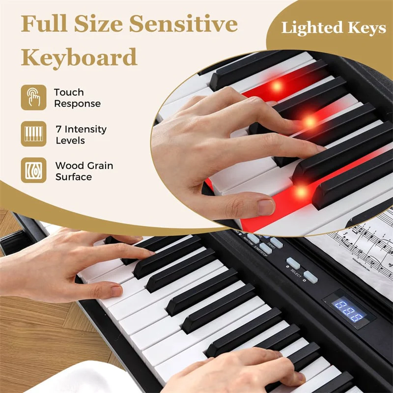 88 Key Electric Piano Keyboard Set with Adjustable Stand & Stool, Lighted Full Size Sensitive Keys, Sustain Pedal, Portable Bag for Beginners