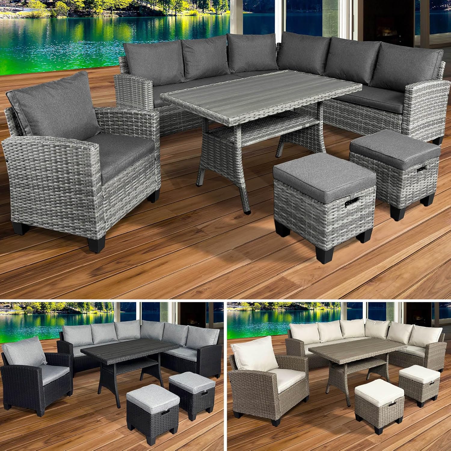 BRAST® Gartenmöbel Set Hacienda | bis zu 10 Personen viele Farben | inkl. Kissen & Abdeckung | TÜV geprüft | Outdoor Loungemöbel Sitzgruppe Essgruppe Garnitur | Grau/Anthrazit