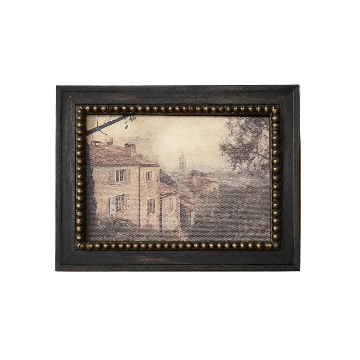 Vintage European Town | Antique Inspired Black Beaded Framed Art