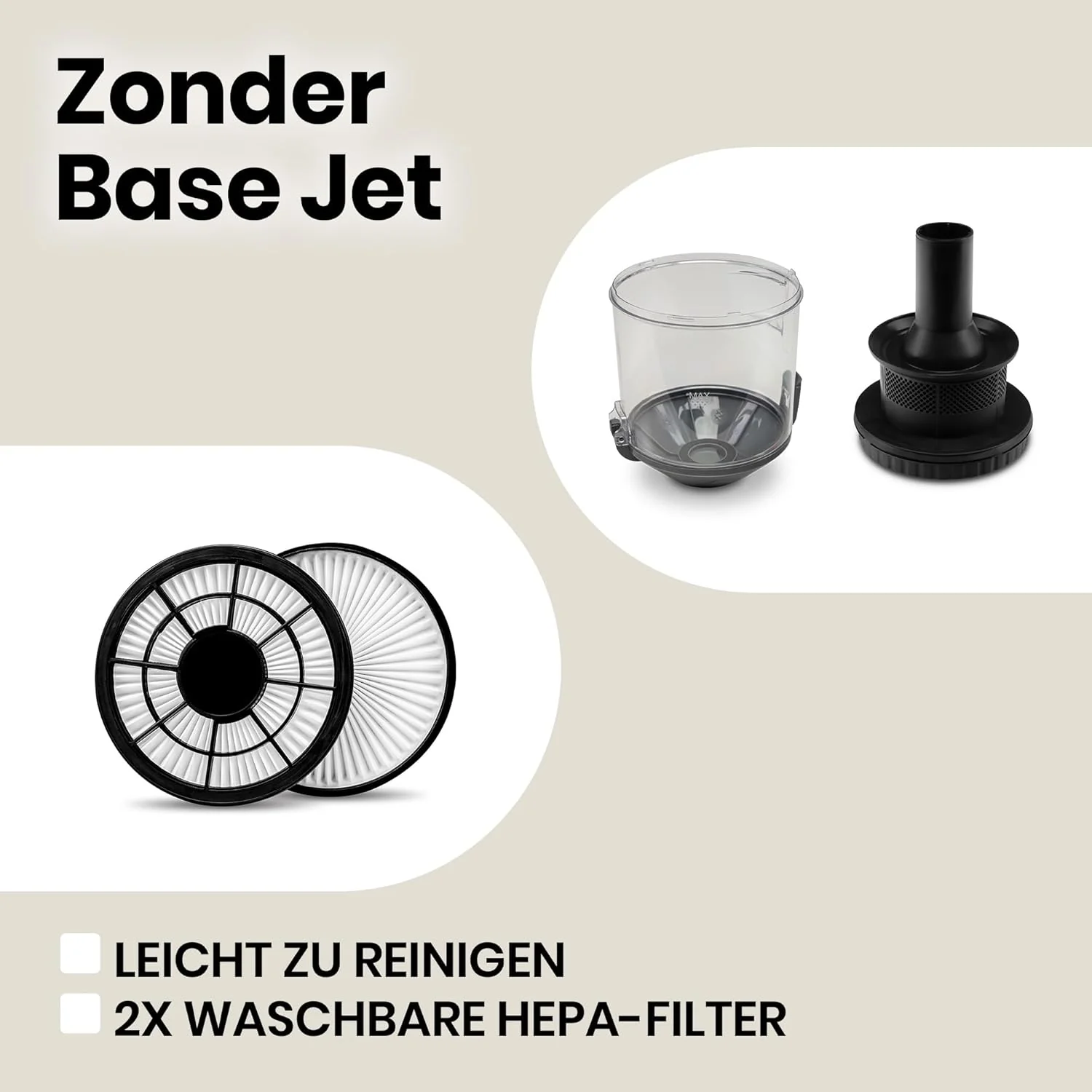 ZEEGMA Zonder Base Jet Aspirapolvere senza sacco con set di accessori, Potenza 899W Potenza di aspirazione 20 000 Pa, Tecnologia ciclonica, Turbospazzola, 2 filtri HEPA, Contenitore polvere 2L
