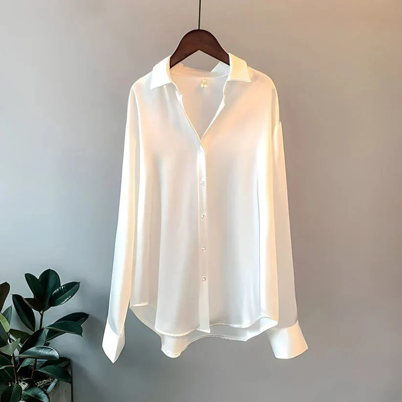 Women��s Long Sleeve Silk Blouse Elegant Design in White