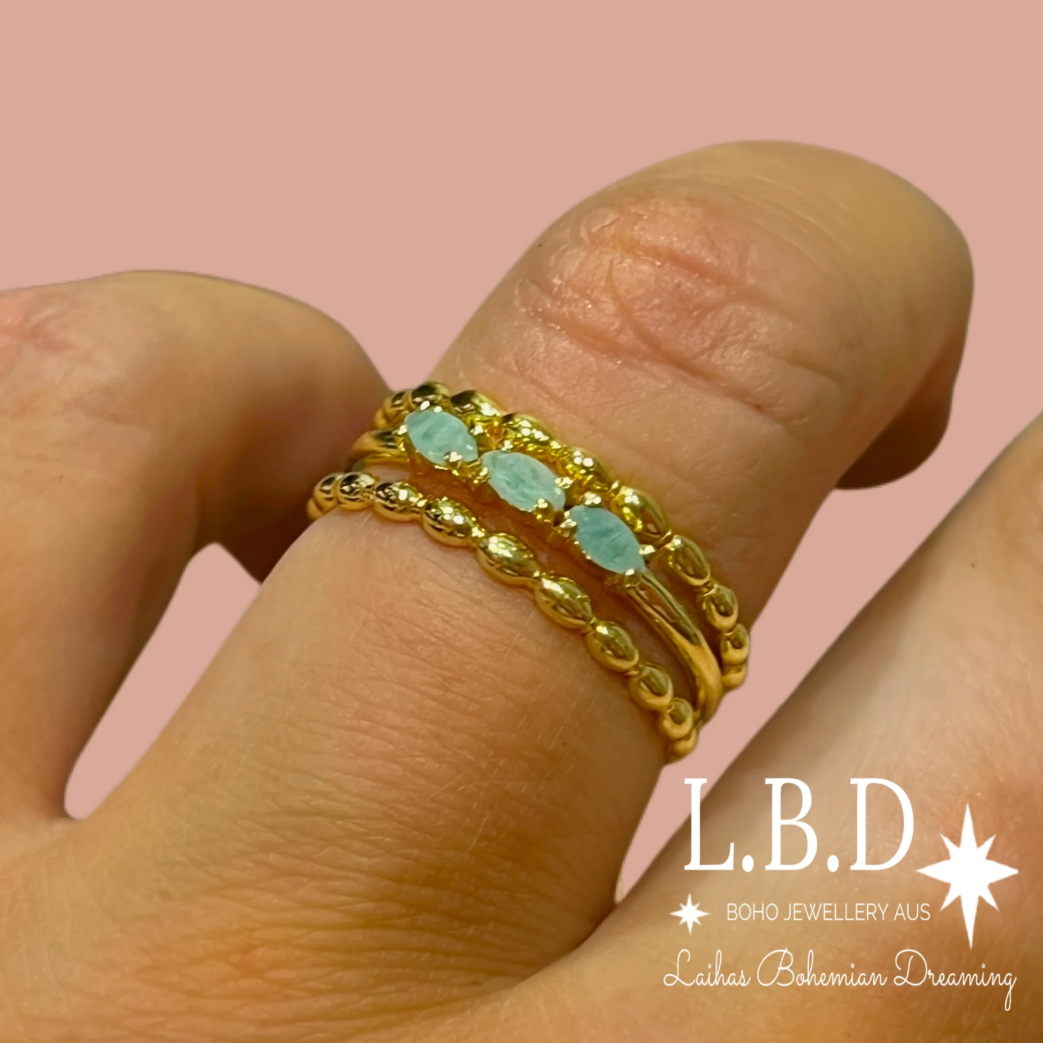 Laihas Three Of Cups Gold Amazonite Ring Set