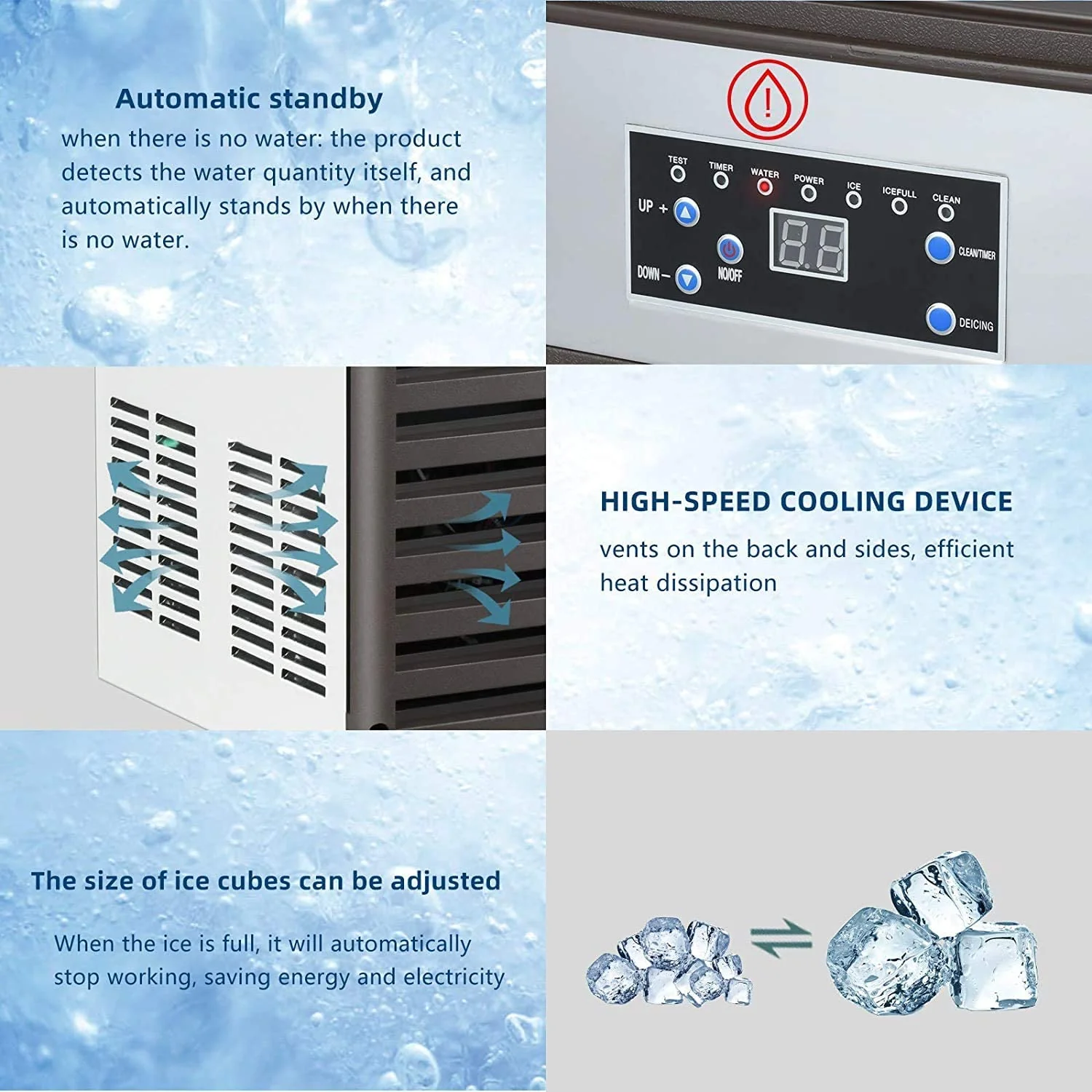YUTGMasst Commercial Ice �� 110LBS/24H Stainless Steel Free-Standing Ice Machine Maker Air Cooling Ice