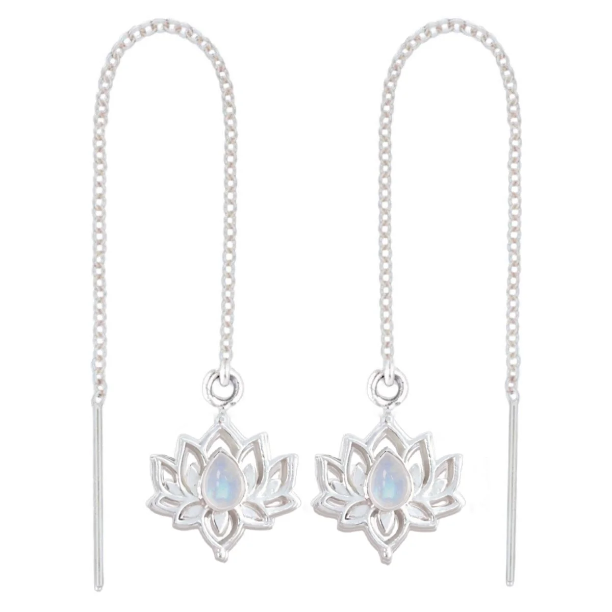 Opulent Lotus Flower Threader Style Moonstone Earrings