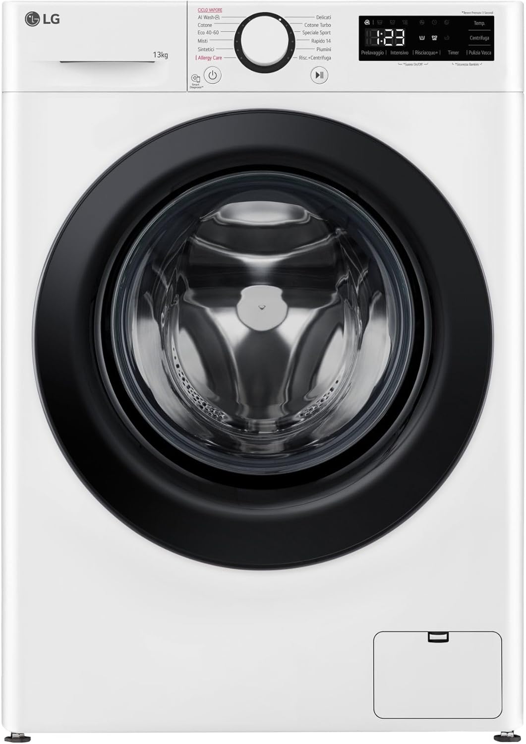 LG AI DD F4R3013NSWB Waschmaschine mit Frontlader, 13 kg, Serie R3, Klasse A-20%, 1400 Umdrehungen, AIWash, Dampfwäsche, Motor Direct Drive, Blasenkorb, Smart Diagnosis, freistehend, Weiß