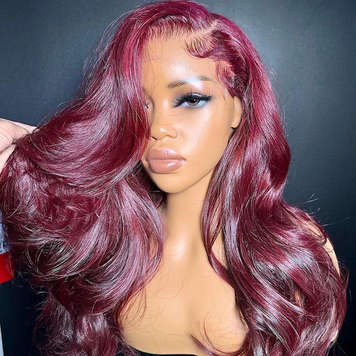 Burgundy Wig 4x4/13X4 HD Lace Frontal Body Wave Wigs 99J Colored Pre-Plucked Human Hair Wigs