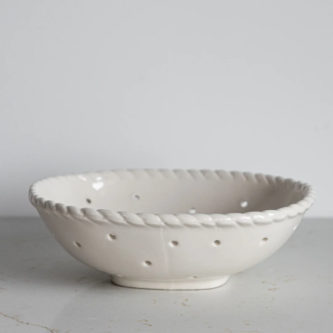 White Stoneware Berry Colander