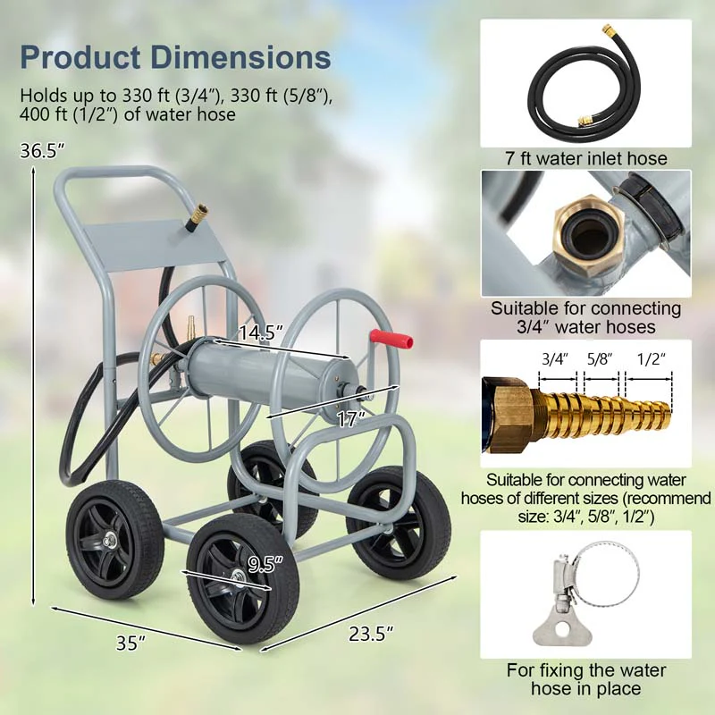 Garden Hose Reel Cart Holds 330 FT of 3/4