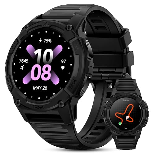 KOSPET TANK S2 Smartwatch Uomo Donna, GPS, Impermeabile 5ATM/IP69K, Bussola/Barometro/Altimetro, 176 Modalità Sportive, 24H Monitoraggio del Sonno, Compatibile iOS/Android (Nero Elegante) : Elettronica