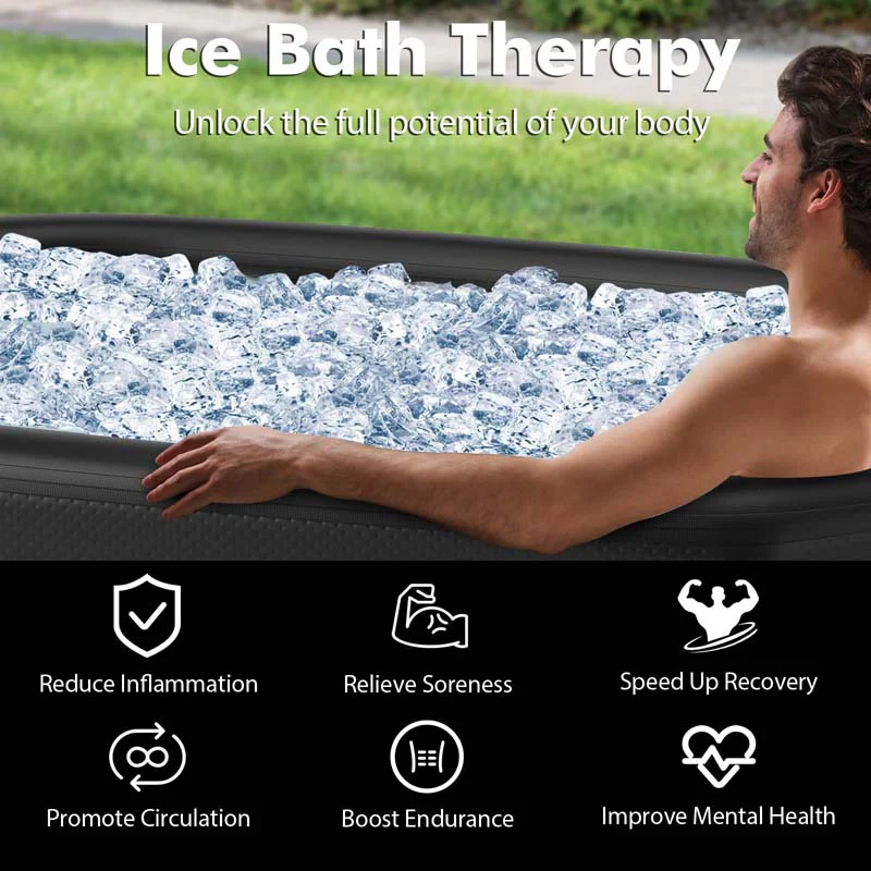 XL 129 Gal Oval Ice Bath Tub with Cover, Portable Inflatable Cold Plunge Tub with Backpack & Pump, Water Chiller Compatible for Cold Therapy