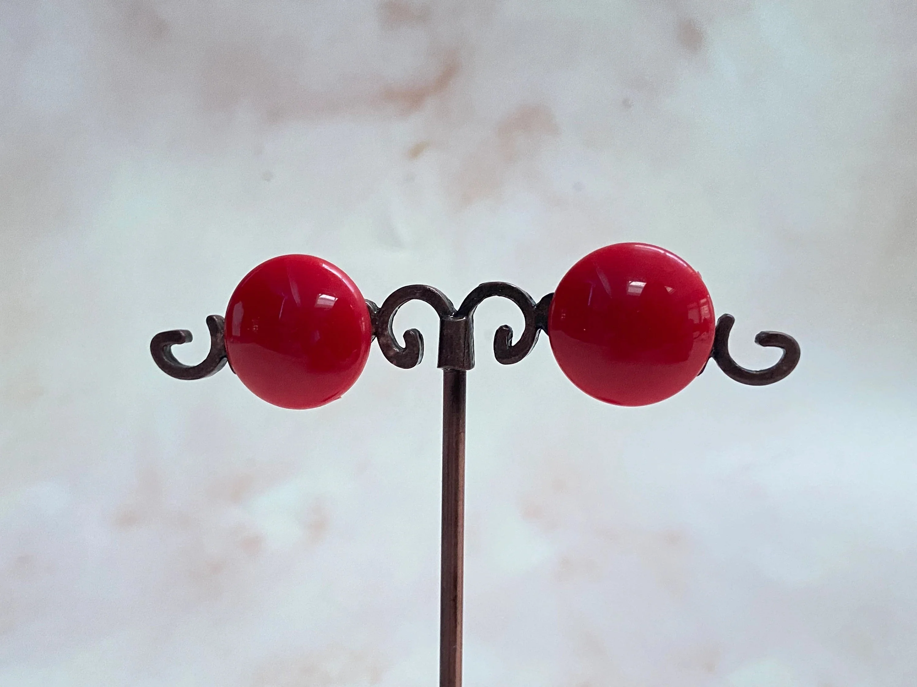 1980s Red Plastic Button Pierced Earrings