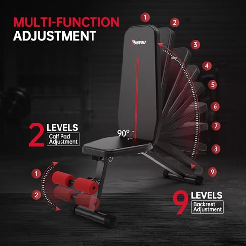 PASYOU Panca Palestra Pieghevole 9 Posizioni Regolabili 90 Gradi Verticale Multifunzionale Panca Piana per L'allenamento Completo del Corpo Panca per Addominali : Sport e tempo libero