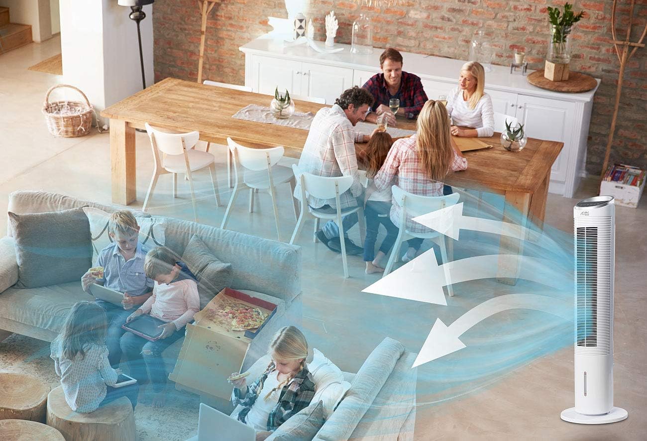 Sichler Haushaltsgeräte Turmluftkühler: 3in1-WLAN-Luftkühler mit App, für Siri, Alexa & Google Assistant, 60 W (Turmventilator mit Luftbefeuchter, Turmventilator mit Fernbedienung)