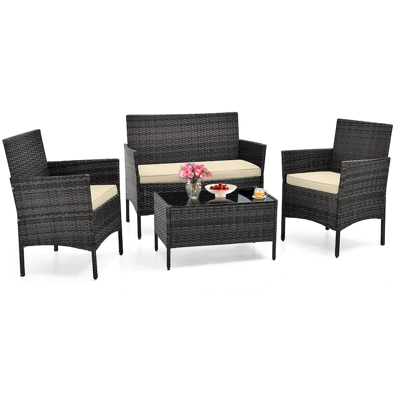 Costway 4 PCS Patio Furniture Set with Washable Cushions and Tempered - See Details