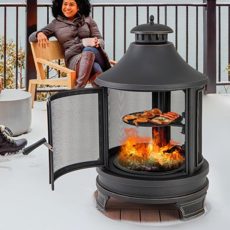 30 hüvelykes kültéri tűzrakó hely és chiminea grillezővel kerti sütögetéshez