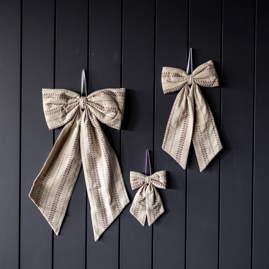 Folk Beige Stripe Fabric Bows
