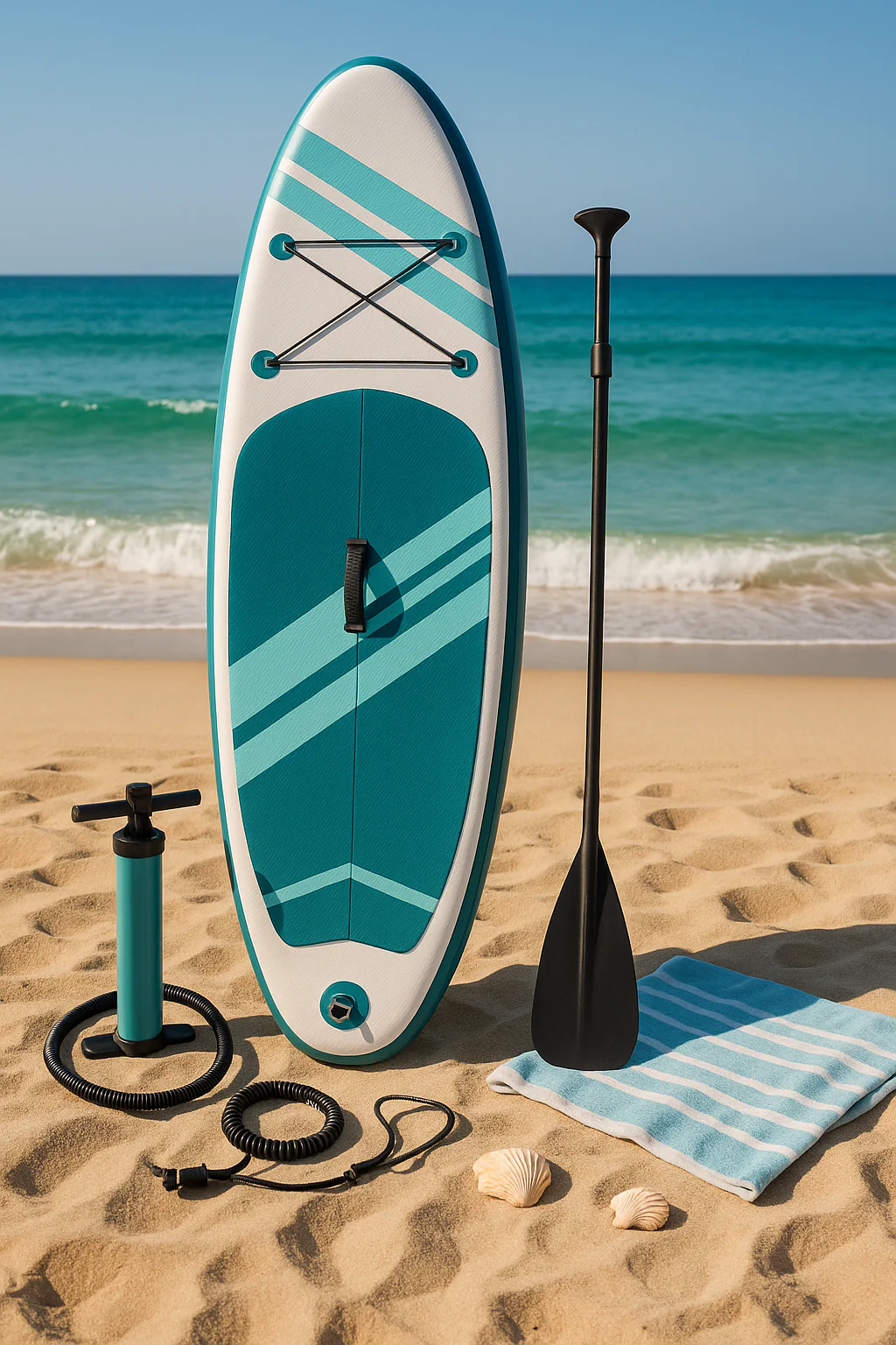 Oppusteligt paddleboard hvid akvagrn PVC til strand og kyst 3008015 cm SHdaOst545Sl