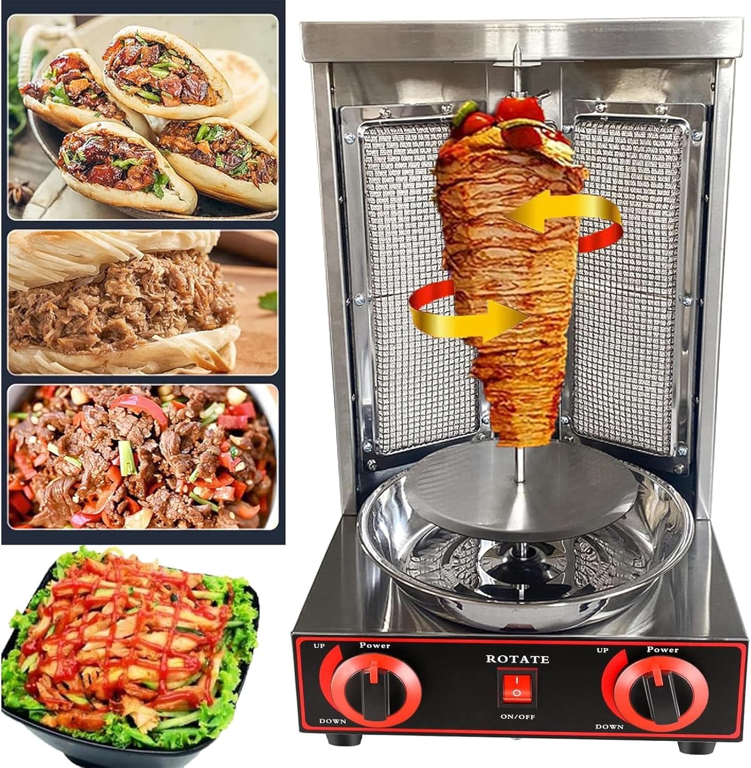 Gasgrillmaschine, Döner-Kebab-Maschine mit 2 Brennern, Fleischbratmaschine für den gewerblichen und privaten Gebrauch, Vertikaler Hähnchendrehspieß