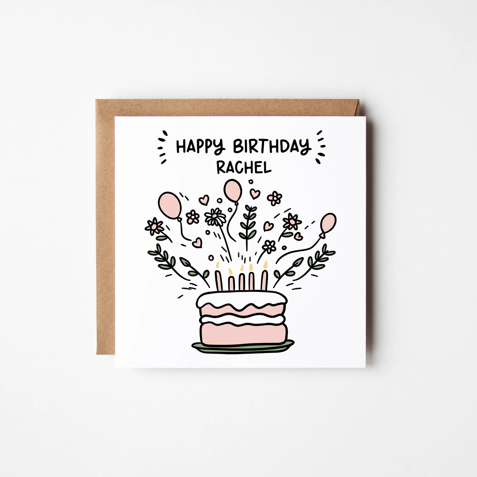 Happy Birthday Card a?�� Personalised Birthday Card For Her a?�� Pretty Pink Birthday Card a?��