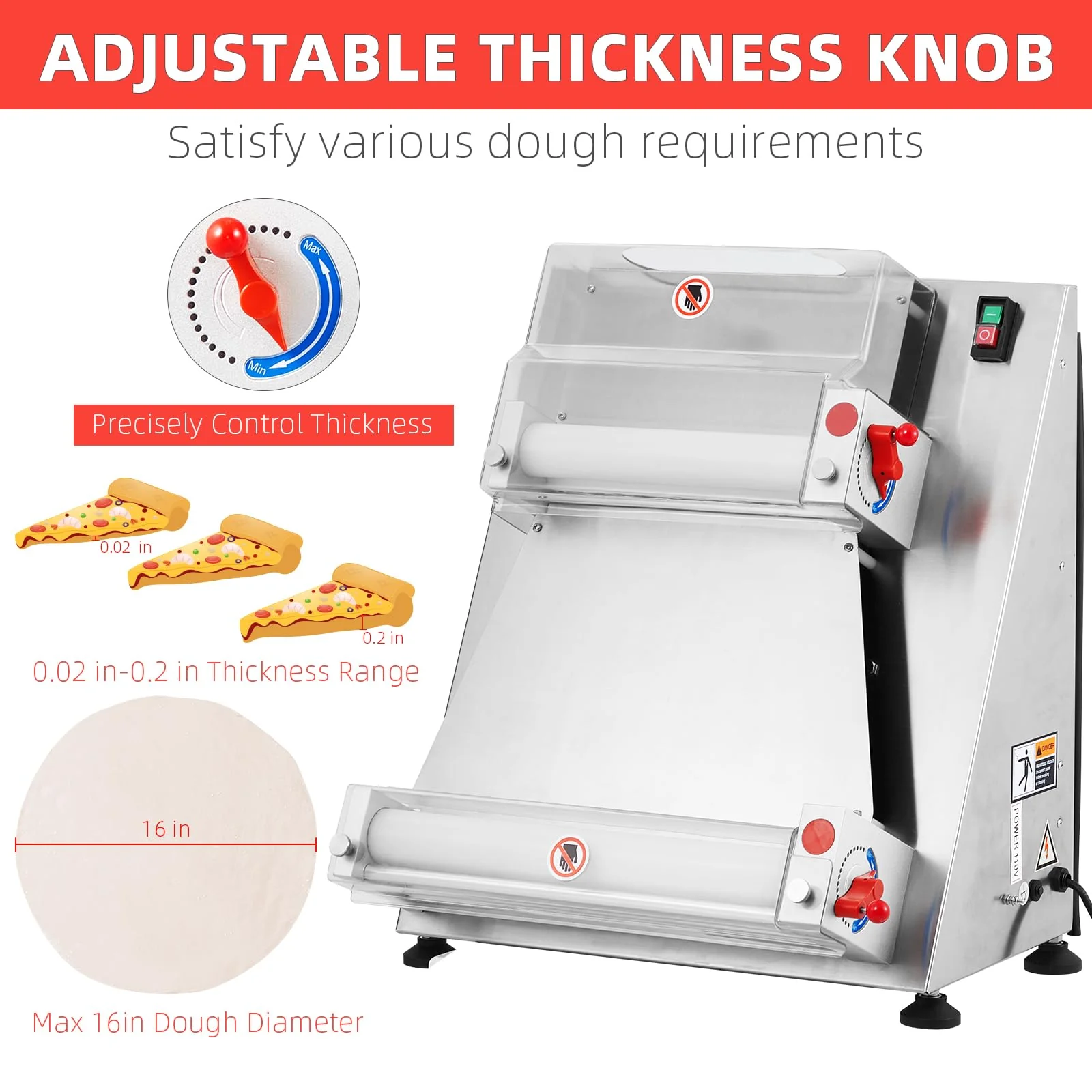 Garvee Commercial Pizza Dough Roller Sheeter, Max 16