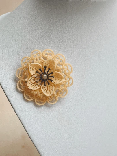 1930s Thin Celluloid Filigree Flower Brooch
