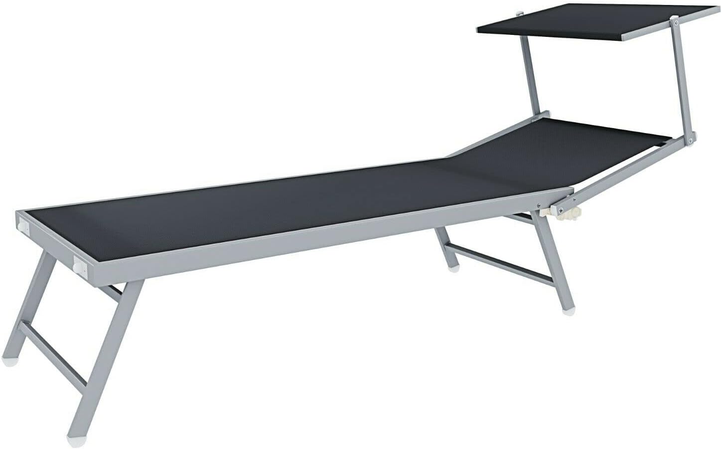Coppia Di Lettini Prendisole 720 gr/m² Pieghevole Professionale In Alluminio Tettuccio Orientabile Parasole Sdraio Lettino Prendi Sole Mare Spiaggia Piscina Giardino 182 x 60 x 38 cm (Grigio Scuro)