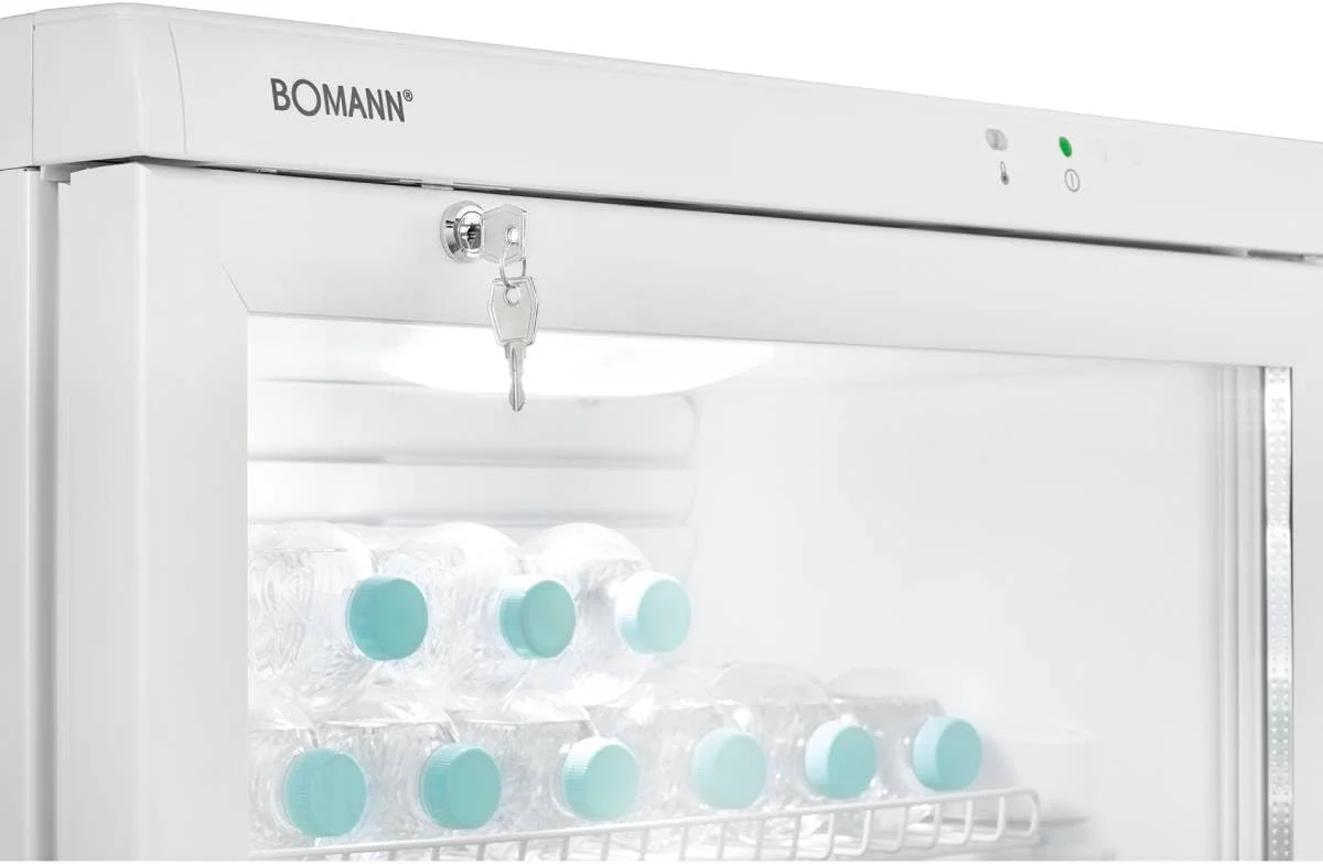 Bomann Frigorifero con porta a vetro | Frigorifero per bevande con serratura | 6 ripiani regolabili in altezza | 30 kg per ripiano | 347 litri | Frigorifero grande | Frigorifero per bottiglie con luce LED | KSG 7351 nero