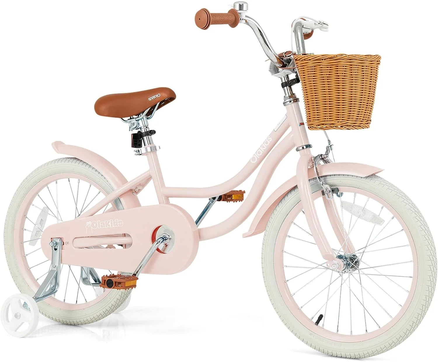 2024 OLAKIDS Kids Bike, 14 16 18 Inch Toddlers Bike with Removable Training Wheels and Rattan Basket, Safety Bell, Adjustable Seat and Handlebar, Children��s Bicycle for Girls Boys Age 3-8