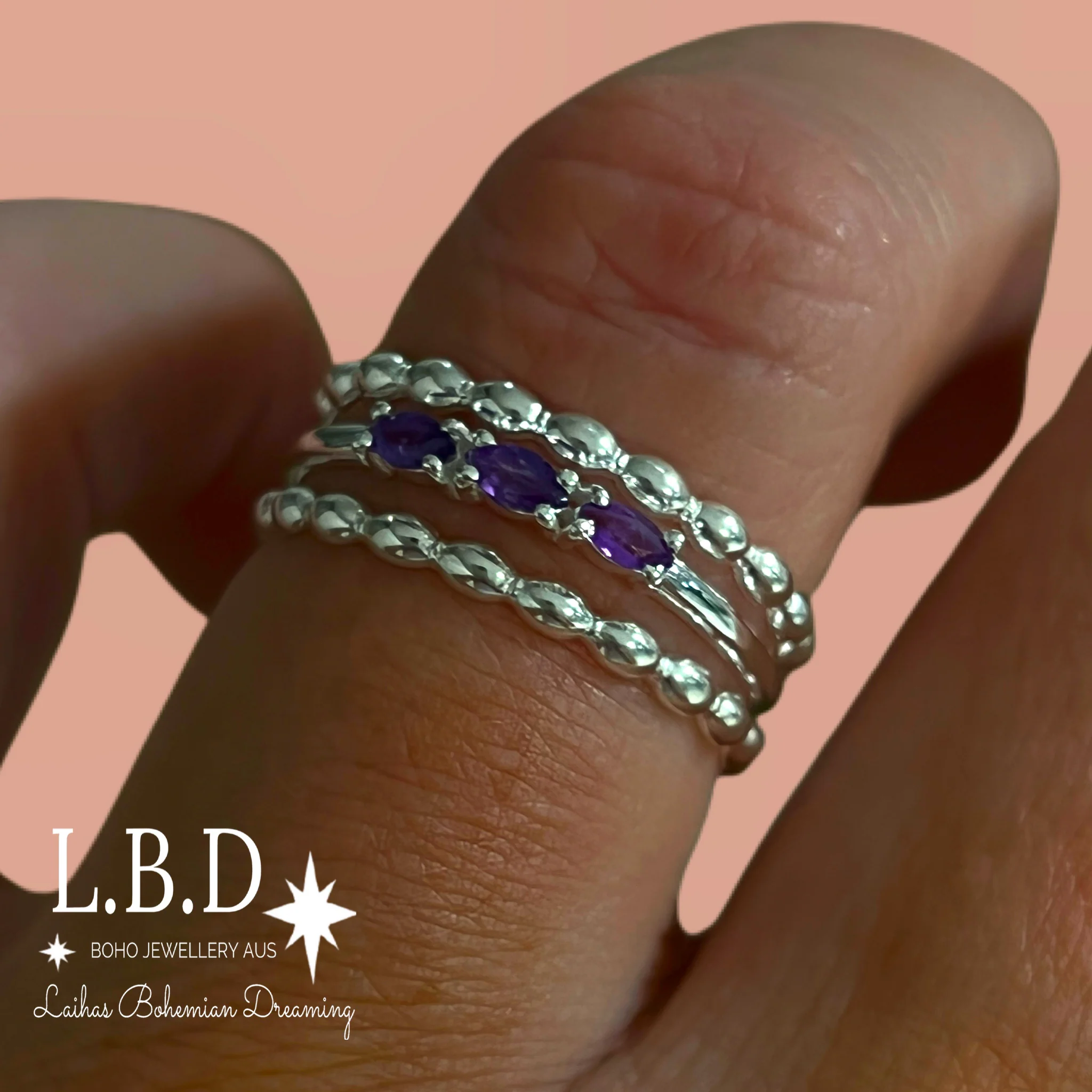 Laihas Three Of Cups Amethyst Ring Set
