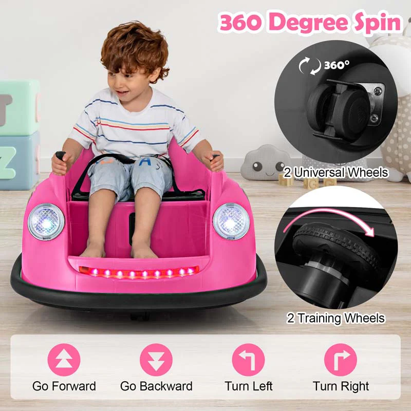 12V Electric Kids Ride on Bumper Car with Remote Control, 360° Spin & LED Lights, Battery Powered Baby Bumping Toy Car for Toddlers Ages 2-5