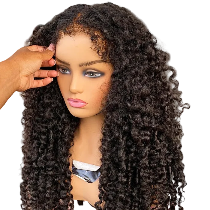 4C Curly Edges Lace Frontal Wig Invisible HD Lace Curly Human Hair Wig With Natural Baby Hairline