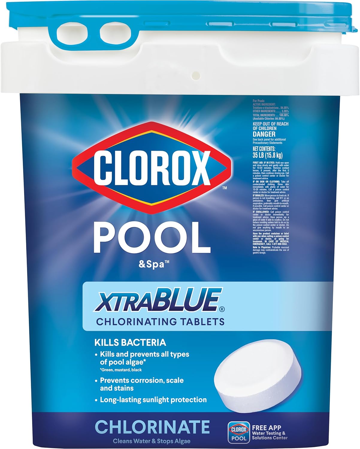 Clorox Pool&Spa XTRABLUE 3” Chlorinating Tablets, Individually Wrapped, Kills Bacteria & Stops Algae (35 LB)