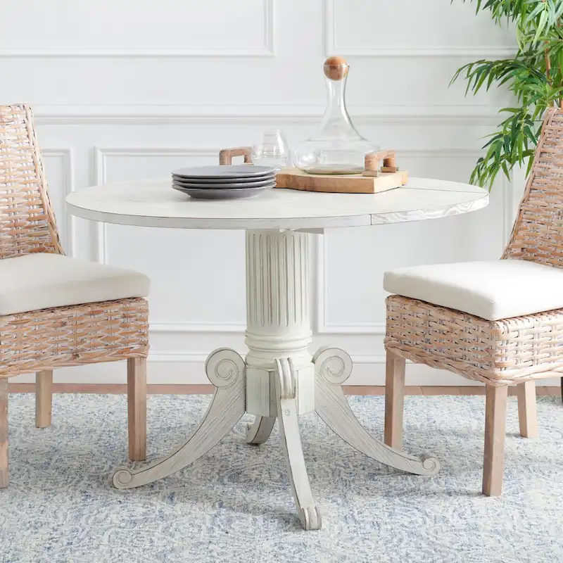 SAFAVIEH Jeane Antique White Drop Leaf Dining Table - 43 W x 43 D x 31 H - 43Wx43Dx31H