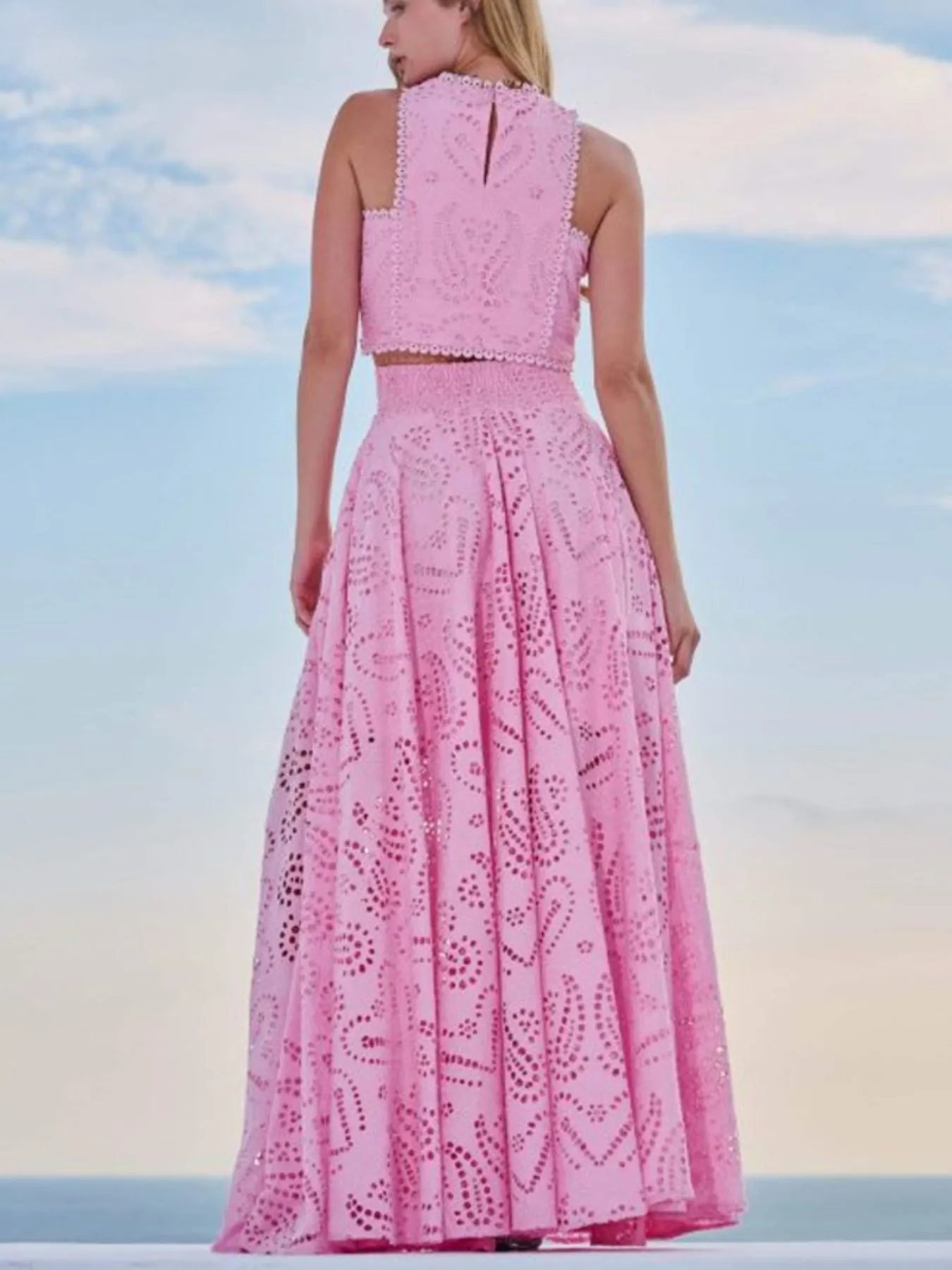 Eyelet Lace Top and Maxi Skirt Set