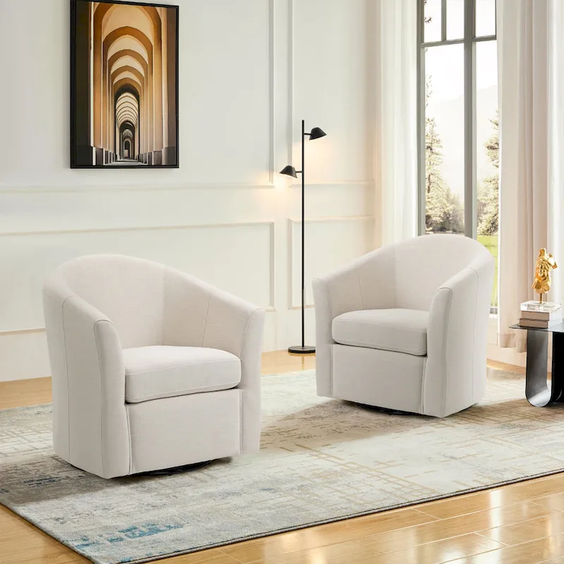 Modern Upholstered Swivel Barrel Chair Living Room Accent Chair