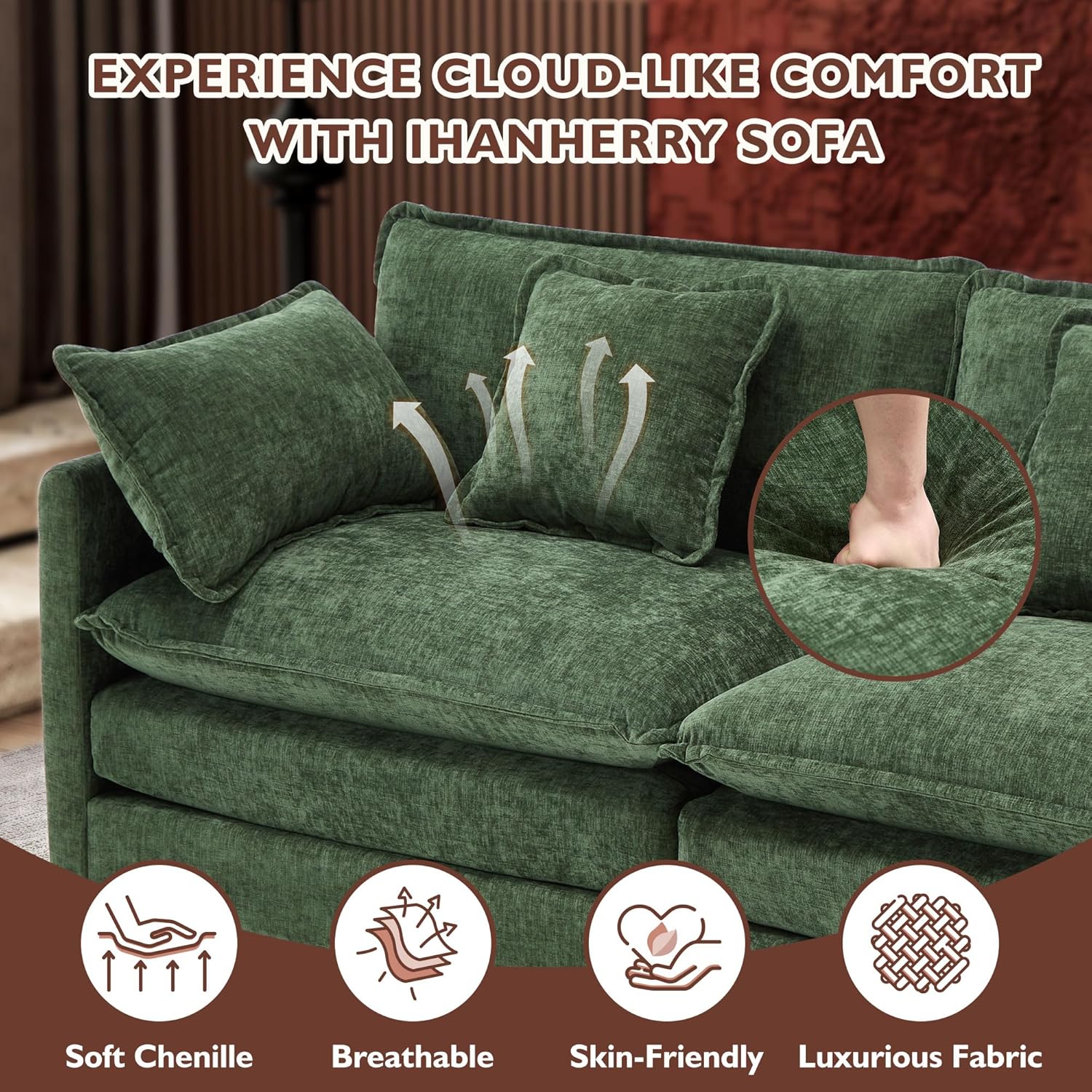 111.4 Inch L-Shaped Modern Sofa Modular Cloud Sofa Ottoman 4-Seater Chenille Deep Seat Sofa