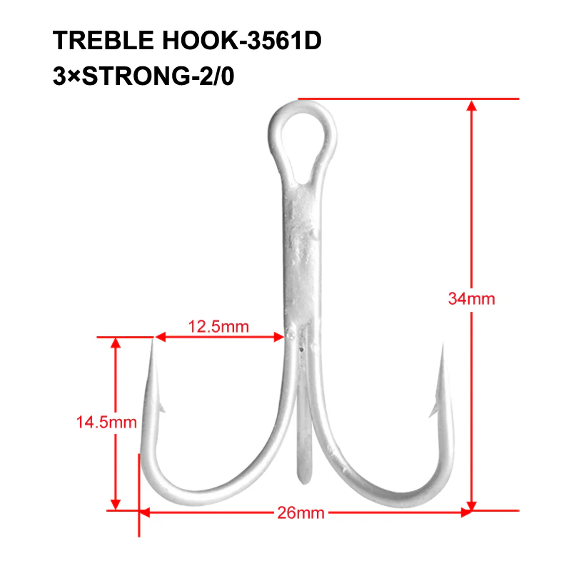 3X Stronger Treble Hook with PS Steel finishing 4 different sizes