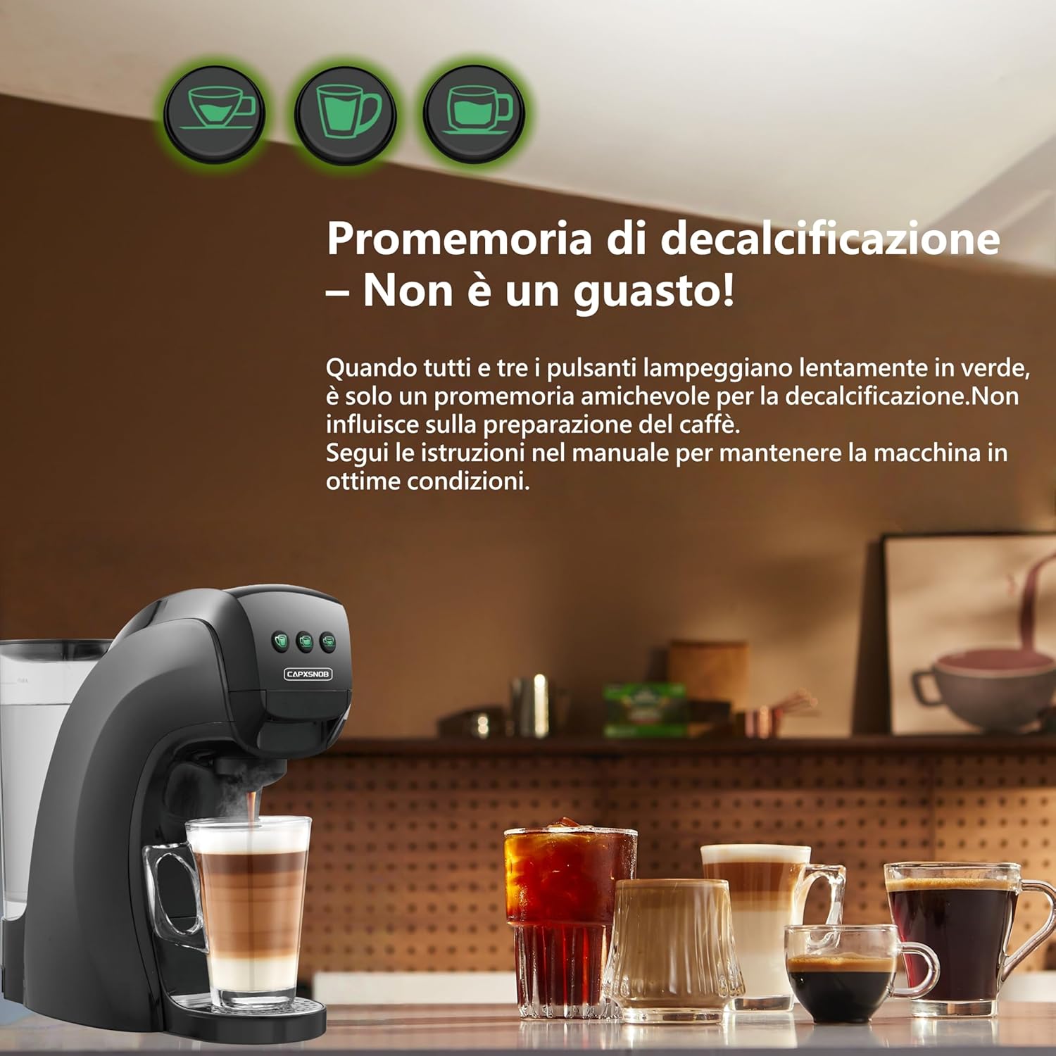 Warriors1 Macchina da Caffè a Capsule 5 in 1 per Nespresso, Lavazza A Modo Mio, Espresso Point, Dolce Gusto e Caffè Macinato, 20 bars, 0,8 L, Calore e Quantità Regolabili, Compatta per Casa e Ufficio
