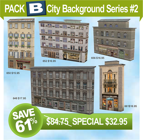 Pack B Railroad Scale Models City Background Buildings
