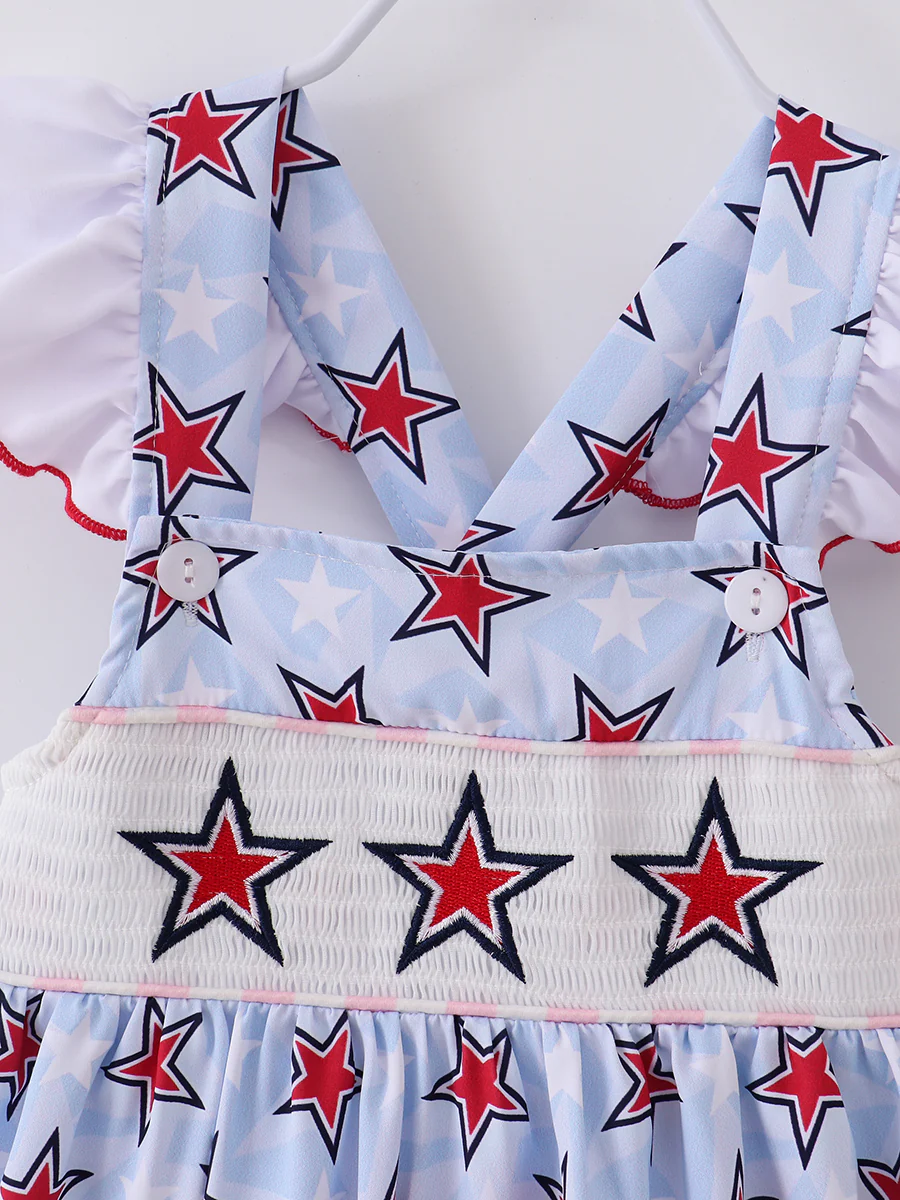 4TH OF JULY Star Ruffle Girl Smocked Dress