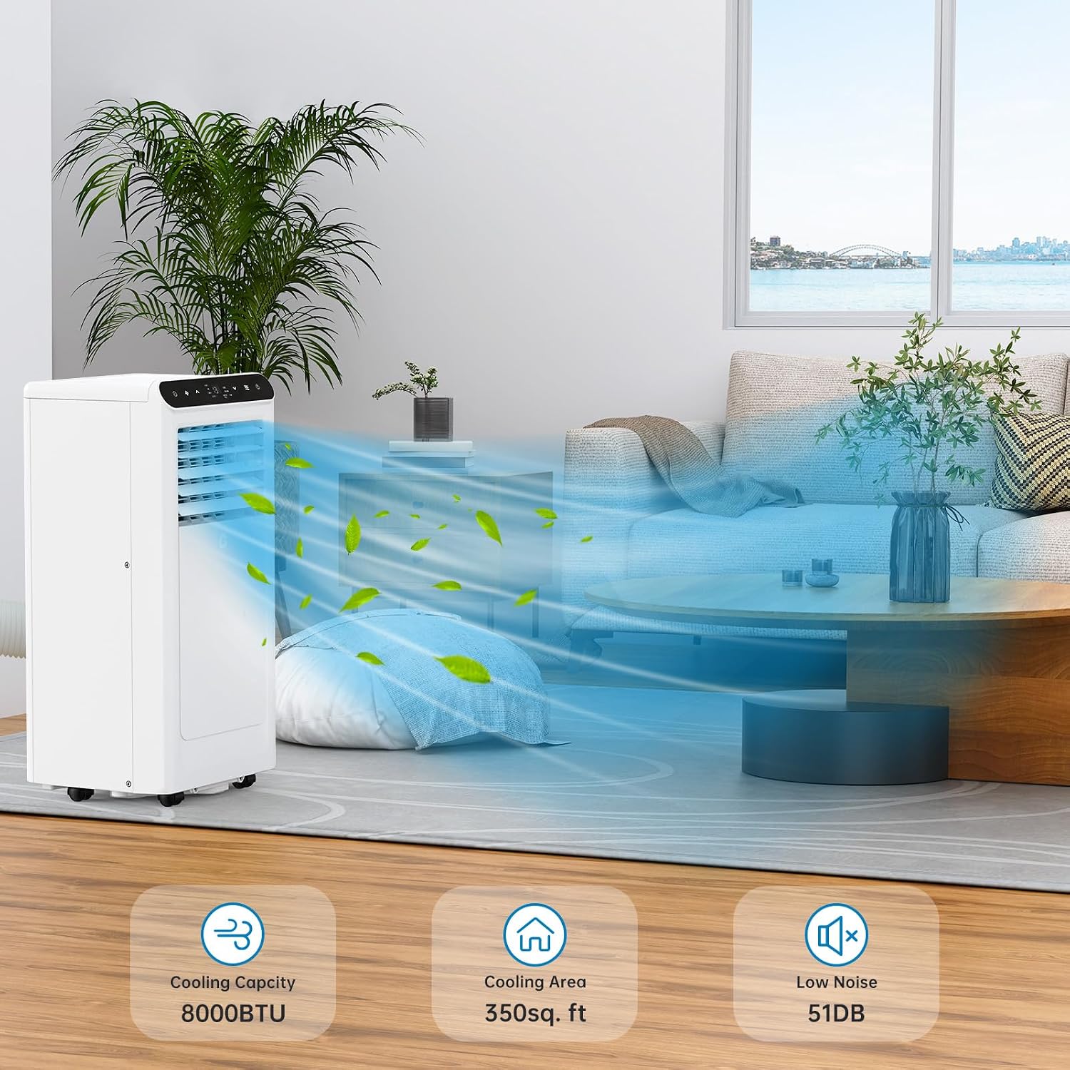GarveeHome Tragbares Klimagerät mit 7.6 cm-1-Kühlung, Luftentfeuchter und Ventilator, deckt bis zu 450 m² ab, 24-Stunden-Timer, Fernbedienung im Lieferumfang enthalten, ideal für Schlafzimmer, Weiß +