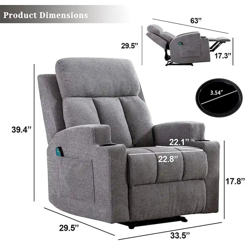 Massage Recliner and Manual Singles Sofa with Remote control