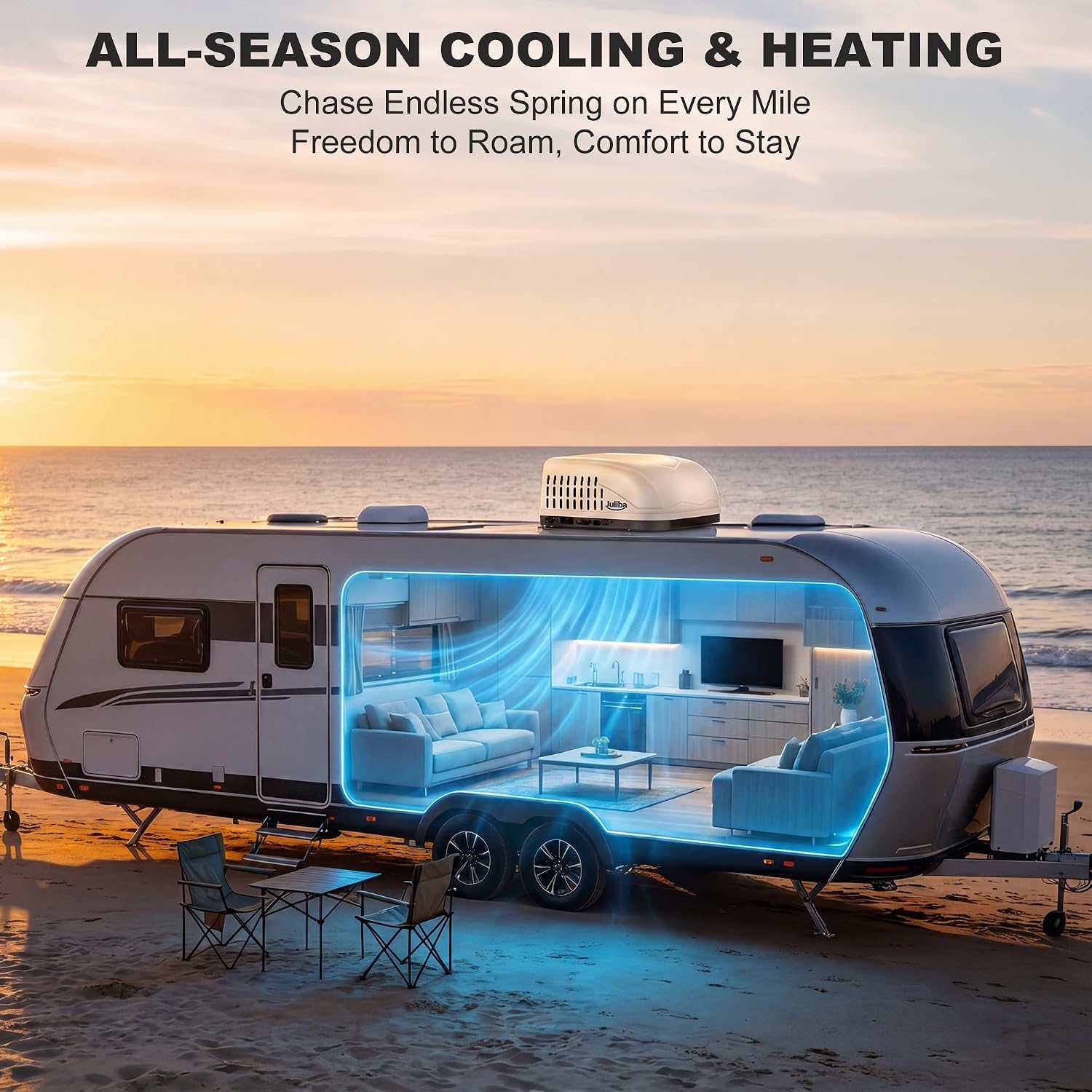 18000 BTU RV Klimaanlage mit Wärmepumpe, Wohnmobil AC Einheit auf dem Dach 110-120V nicht leitend, AC RV Kühlung und Heizung, AC für Wohnwagen, Anhänger