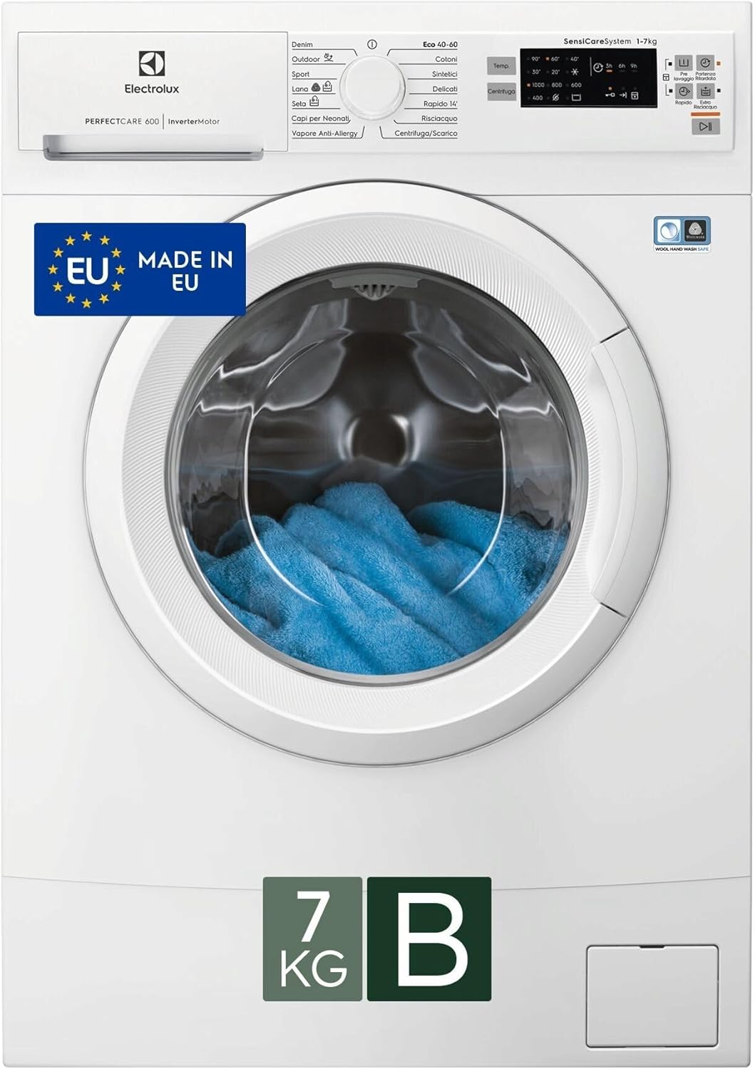 Electrolux EW6S507W Lavatrice Slim a Carica Frontale, Tecnologia SensiCare 600, 7 kg, Partenza Ritardata, Lavaggio Rapido, Display LED, 951 Giri al Minuto, Bianco, Classe B