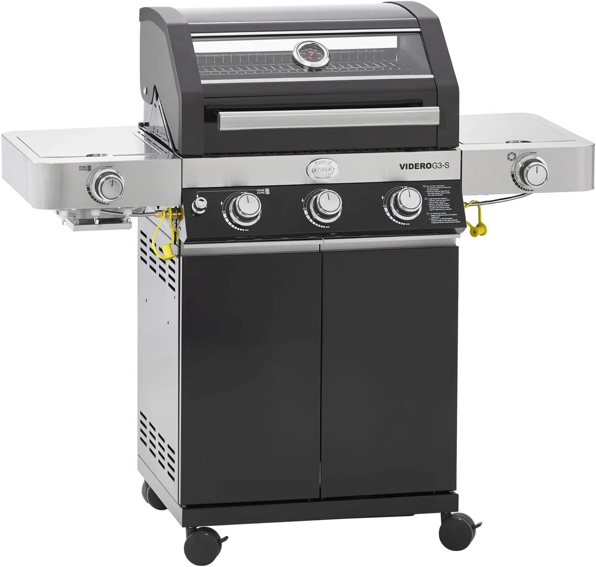RÖSLE Elektrogrill BBQ-Portable Videro E2-P, tragbarer Tischgrill mit 2 Brennern, Warmhalterost und Deckel mit Glaseinsatz, pulverbeschichteter Stahl, schwarz/silbern