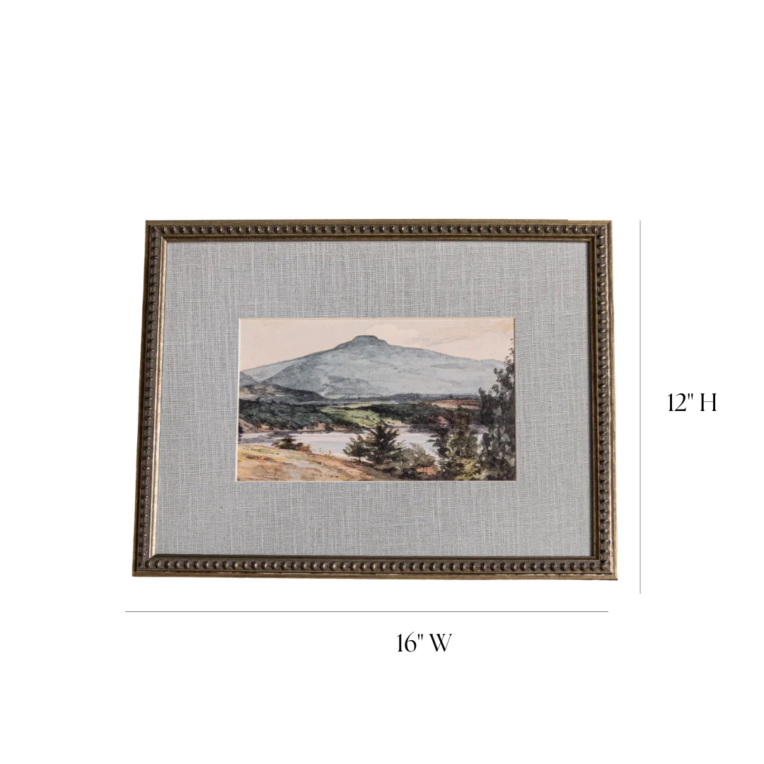 Vintage Watercolor Mountain Landscape Framed Art Large
