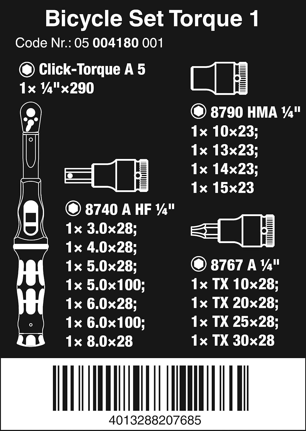 Wera 05004180001 Bicycle Set Torque 1, Fahrrad Drehmomentschlüssel Satz, 2,5-25 Nm, 16-teilig